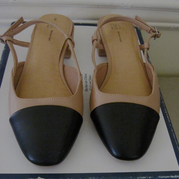 TIME & TUE Women Bro/Black Size 9-Shoes Faux Leather-Memory Foam-Strap Open Back - Picture 2 of 9